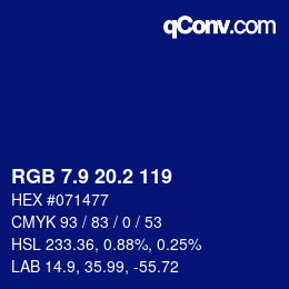 カラーコード: RGB 7.9 20.2 119 | qconv.com