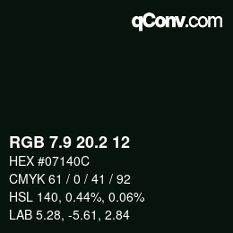 カラーコード: RGB 7.9 20.2 12 | qconv.com