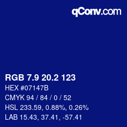 カラーコード: RGB 7.9 20.2 123 | qconv.com