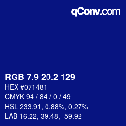 カラーコード: RGB 7.9 20.2 129 | qconv.com