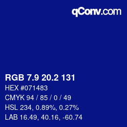 カラーコード: RGB 7.9 20.2 131 | qconv.com