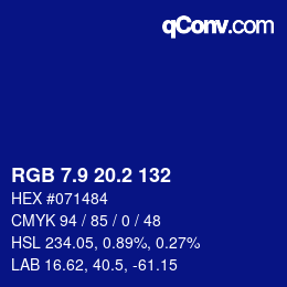 カラーコード: RGB 7.9 20.2 132 | qconv.com