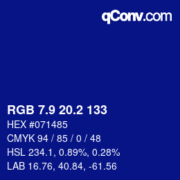 カラーコード: RGB 7.9 20.2 133 | qconv.com