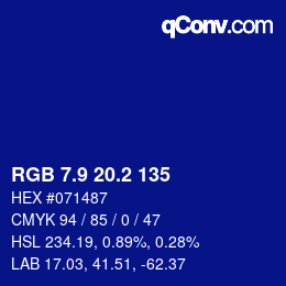 カラーコード: RGB 7.9 20.2 135 | qconv.com
