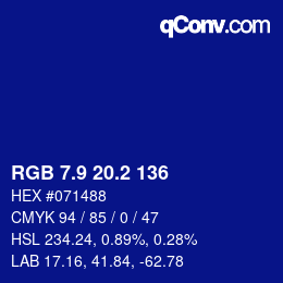 カラーコード: RGB 7.9 20.2 136 | qconv.com