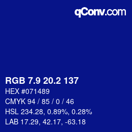 カラーコード: RGB 7.9 20.2 137 | qconv.com