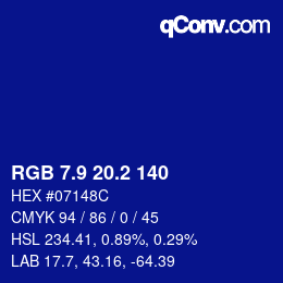 カラーコード: RGB 7.9 20.2 140 | qconv.com