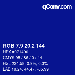 カラーコード: RGB 7.9 20.2 144 | qconv.com
