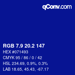 カラーコード: RGB 7.9 20.2 147 | qconv.com