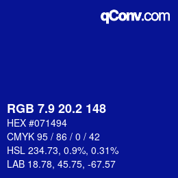 カラーコード: RGB 7.9 20.2 148 | qconv.com