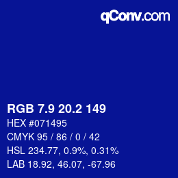 カラーコード: RGB 7.9 20.2 149 | qconv.com