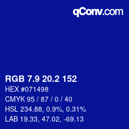 カラーコード: RGB 7.9 20.2 152 | qconv.com