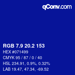 カラーコード: RGB 7.9 20.2 153 | qconv.com