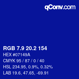 カラーコード: RGB 7.9 20.2 154 | qconv.com