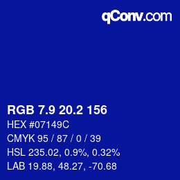 カラーコード: RGB 7.9 20.2 156 | qconv.com