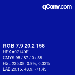 カラーコード: RGB 7.9 20.2 158 | qconv.com