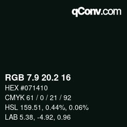 Color code: RGB 7.9 20.2 16 | qconv.com