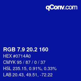カラーコード: RGB 7.9 20.2 160 | qconv.com