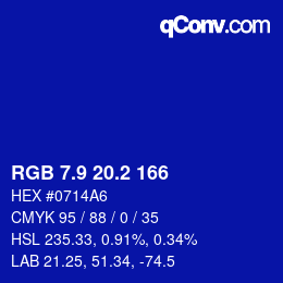 カラーコード: RGB 7.9 20.2 166 | qconv.com