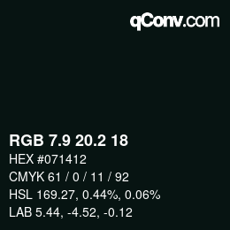 Color code: RGB 7.9 20.2 18 | qconv.com