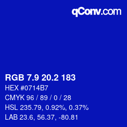 カラーコード: RGB 7.9 20.2 183 | qconv.com