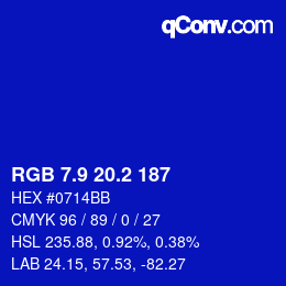 カラーコード: RGB 7.9 20.2 187 | qconv.com