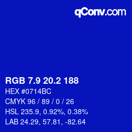 カラーコード: RGB 7.9 20.2 188 | qconv.com
