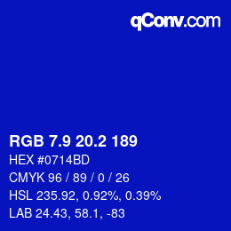 カラーコード: RGB 7.9 20.2 189 | qconv.com