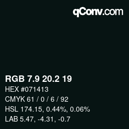 Color code: RGB 7.9 20.2 19 | qconv.com