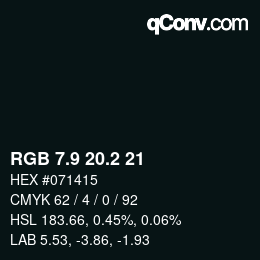 Color code: RGB 7.9 20.2 21 | qconv.com