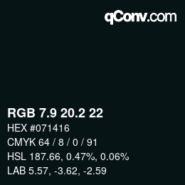 カラーコード: RGB 7.9 20.2 22 | qconv.com