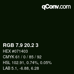 Color code: RGB 7.9 20.2 3 | qconv.com