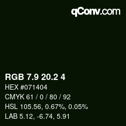 カラーコード: RGB 7.9 20.2 4 | qconv.com