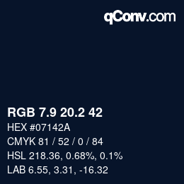 カラーコード: RGB 7.9 20.2 42 | qconv.com
