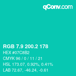 カラーコード: RGB 7.9 200.2 178 | qconv.com