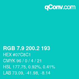 カラーコード: RGB 7.9 200.2 193 | qconv.com