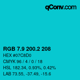カラーコード: RGB 7.9 200.2 208 | qconv.com