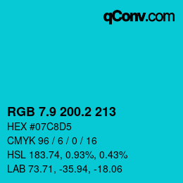 カラーコード: RGB 7.9 200.2 213 | qconv.com