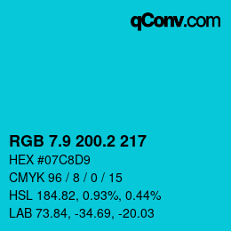 カラーコード: RGB 7.9 200.2 217 | qconv.com