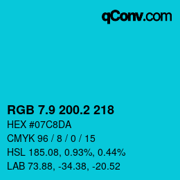 カラーコード: RGB 7.9 200.2 218 | qconv.com