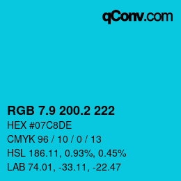 カラーコード: RGB 7.9 200.2 222 | qconv.com