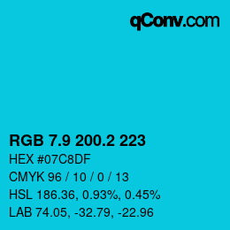 カラーコード: RGB 7.9 200.2 223 | qconv.com