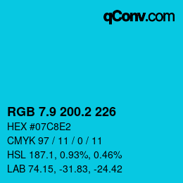 カラーコード: RGB 7.9 200.2 226 | qconv.com