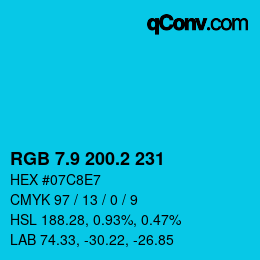 カラーコード: RGB 7.9 200.2 231 | qconv.com