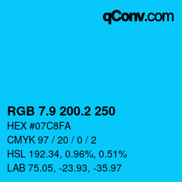 カラーコード: RGB 7.9 200.2 250 | qconv.com