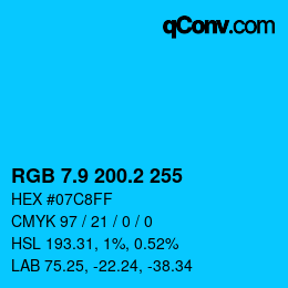 カラーコード: RGB 7.9 200.2 255 | qconv.com