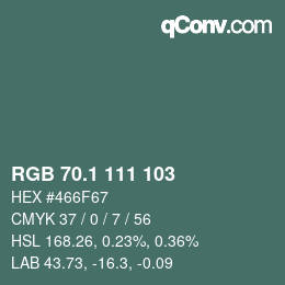 Color code: RGB 70.1 111 103 | qconv.com