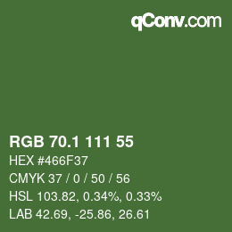 カラーコード: RGB 70.1 111 55 | qconv.com