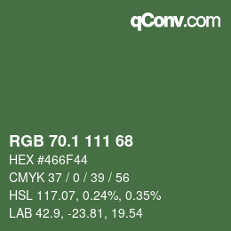 カラーコード: RGB 70.1 111 68 | qconv.com