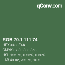カラーコード: RGB 70.1 111 74 | qconv.com